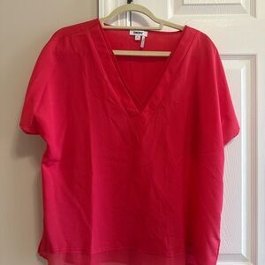 DKNY Women's Vivid Red V-Neck Blouse